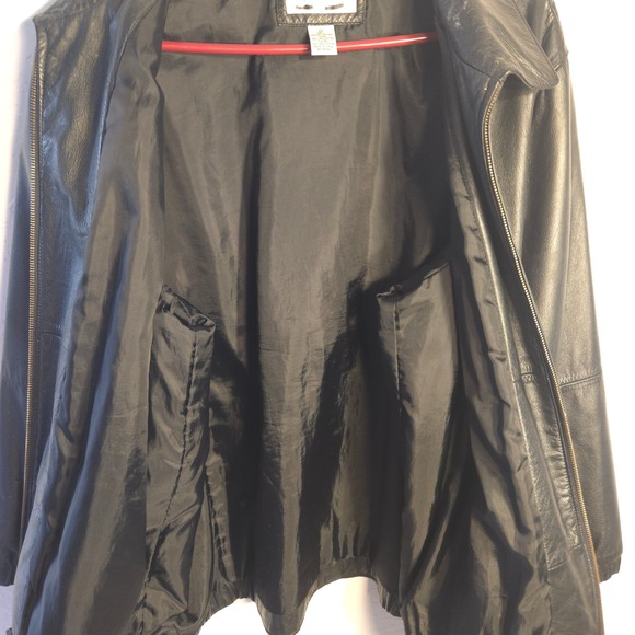 Preston & York Womens 2X Black Genuine Leather Bomber Jacket Zip Front Pockets - Picture 8 of 8